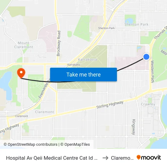 Hospital Av Qeii Medical Centre Cat Id 115 to Claremont map