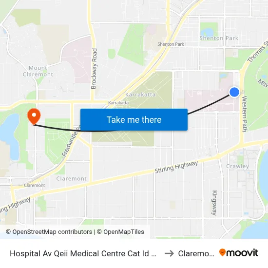 Hospital Av Qeii Medical Centre Cat Id 133 to Claremont map