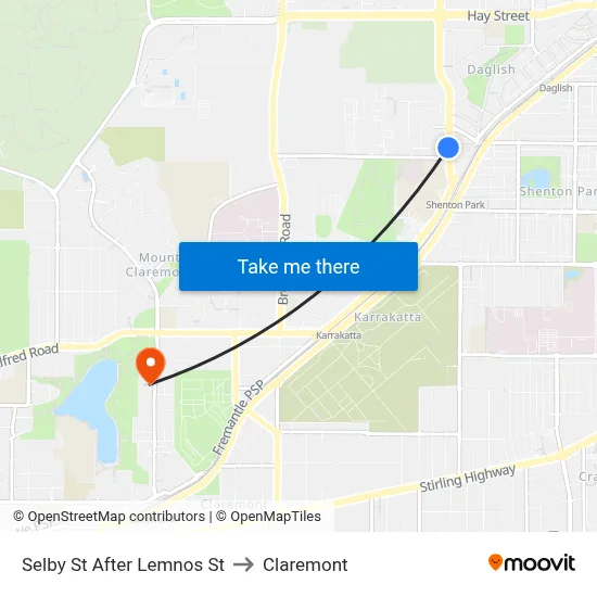 Selby St After Lemnos St to Claremont map