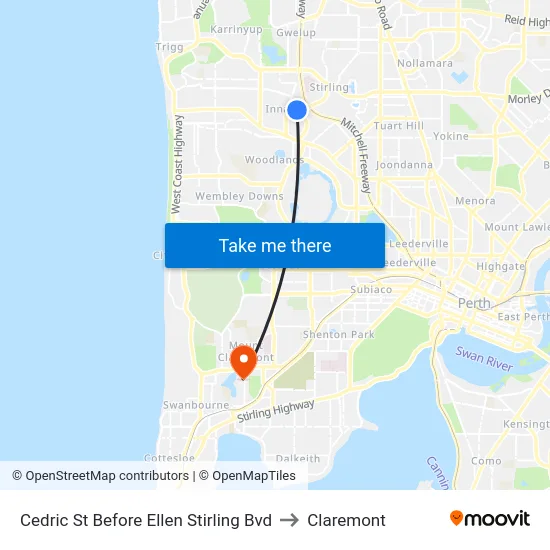 Cedric St Before Ellen Stirling Bvd to Claremont map