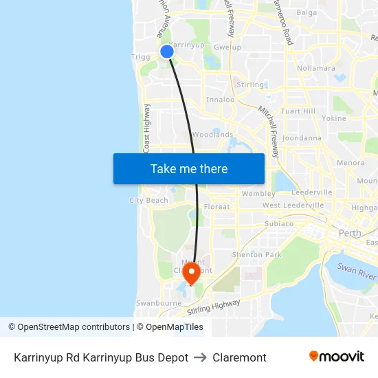 Karrinyup Rd Karrinyup Bus Depot to Claremont map