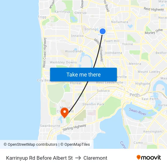 Karrinyup Rd Before Albert St to Claremont map