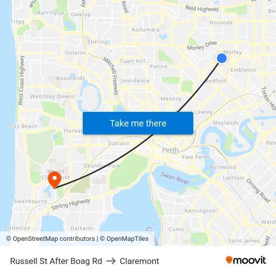 Russell St After Boag Rd to Claremont map