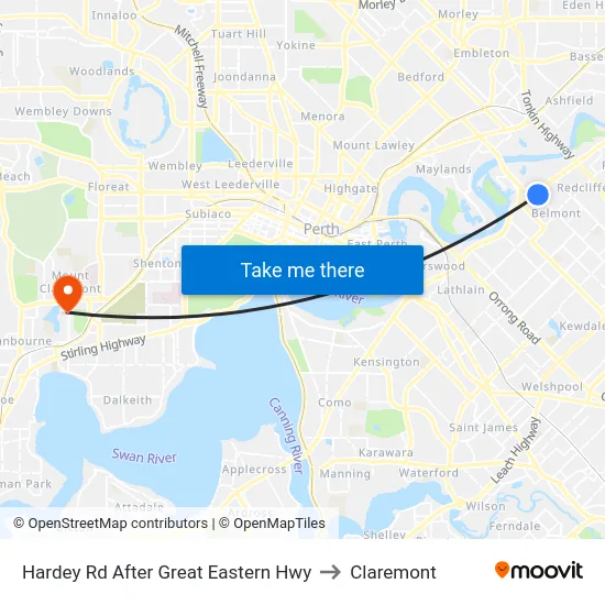 Hardey Rd After Great Eastern Hwy to Claremont map