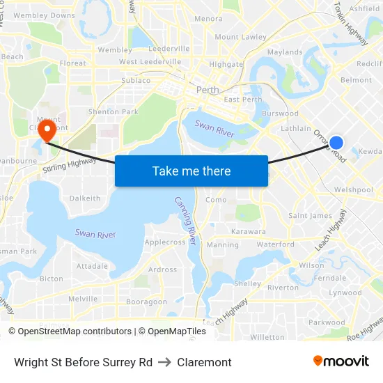 Wright St Before Surrey Rd to Claremont map