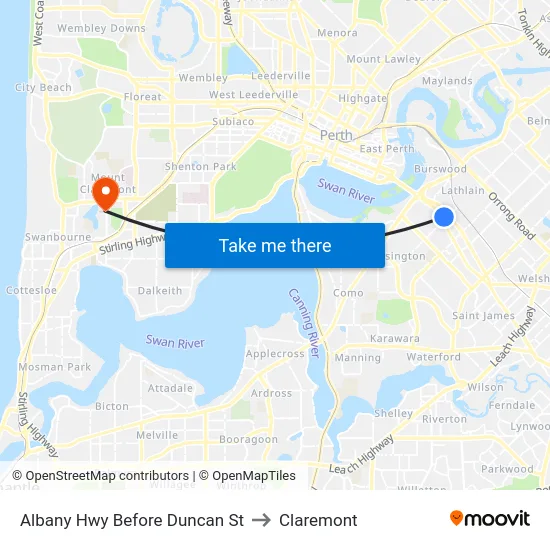 Albany Hwy Before Duncan St to Claremont map