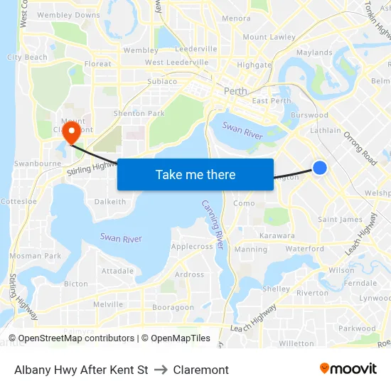 Albany Hwy After Kent St to Claremont map