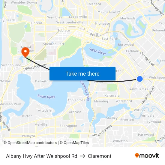 Albany Hwy After Welshpool Rd to Claremont map