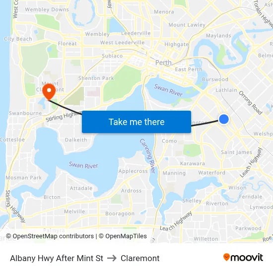 Albany Hwy After Mint St to Claremont map