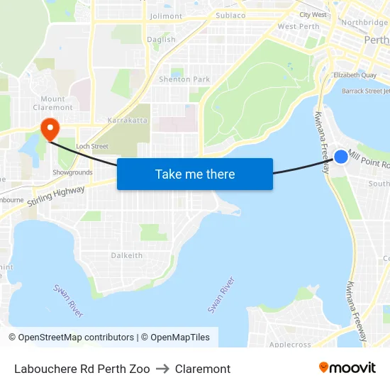 Labouchere Rd Perth Zoo to Claremont map