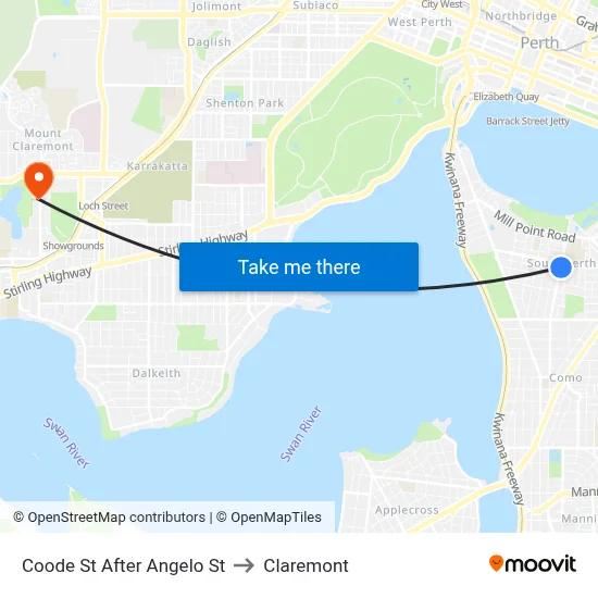 Coode St After Angelo St to Claremont map