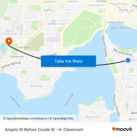 Angelo St Before Coode St to Claremont map