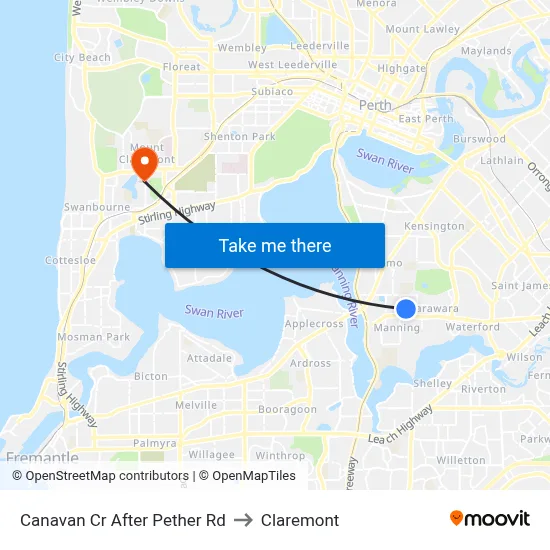Canavan Cr After Pether Rd to Claremont map