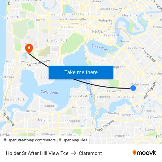 Holder St After Hill View Tce to Claremont map