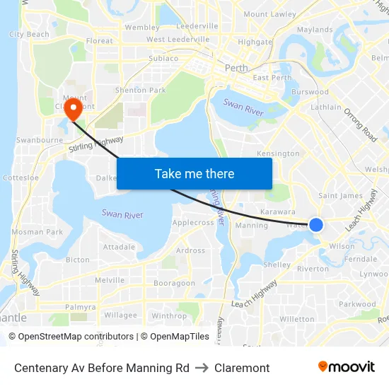 Centenary Av Before Manning Rd to Claremont map