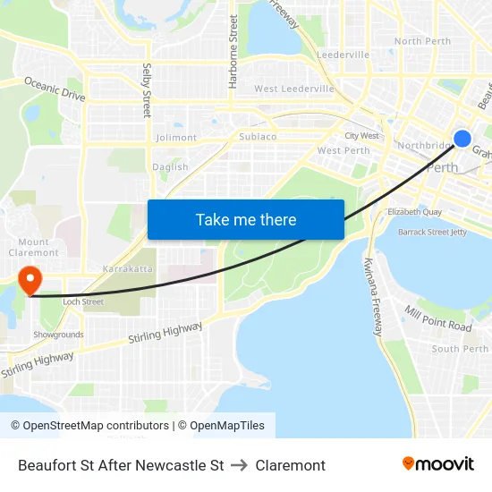 Beaufort St After Newcastle St to Claremont map