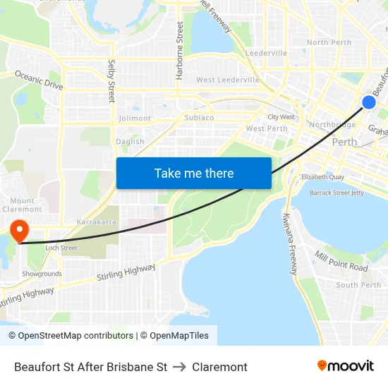 Beaufort St After Brisbane St to Claremont map