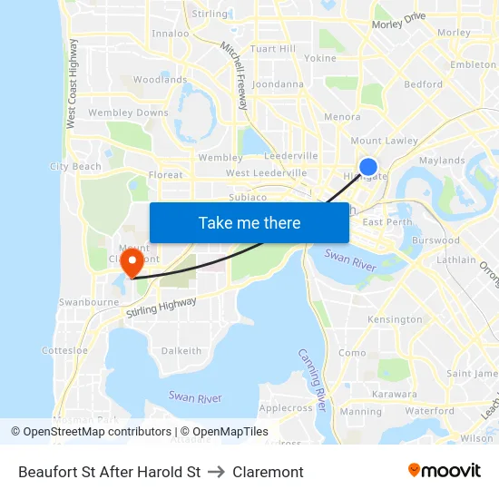 Beaufort St After Harold St to Claremont map