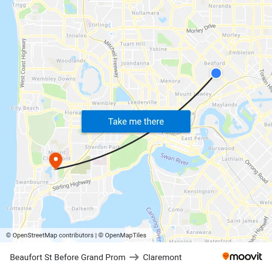 Beaufort St Before Grand Prom to Claremont map