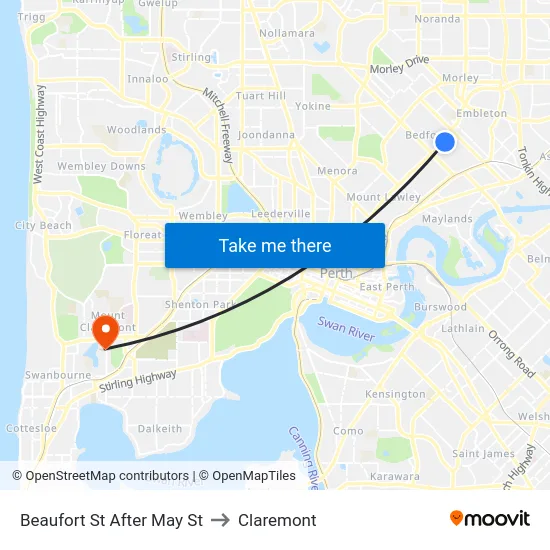 Beaufort St After May St to Claremont map