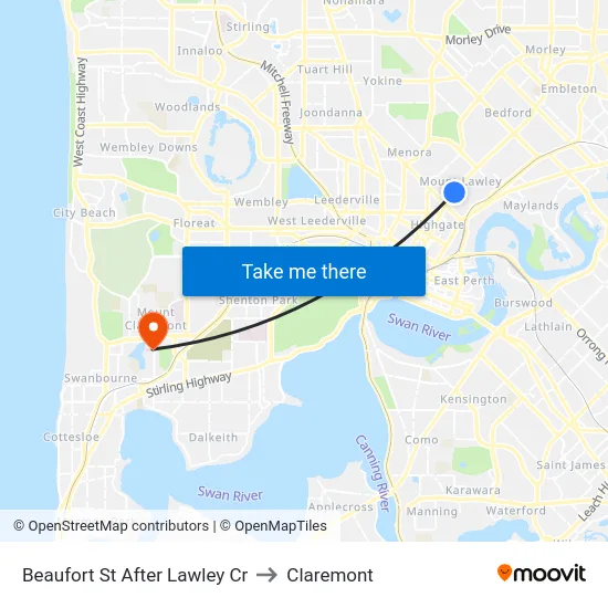Beaufort St After Lawley Cr to Claremont map