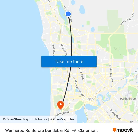Wanneroo Rd Before Dundebar Rd to Claremont map
