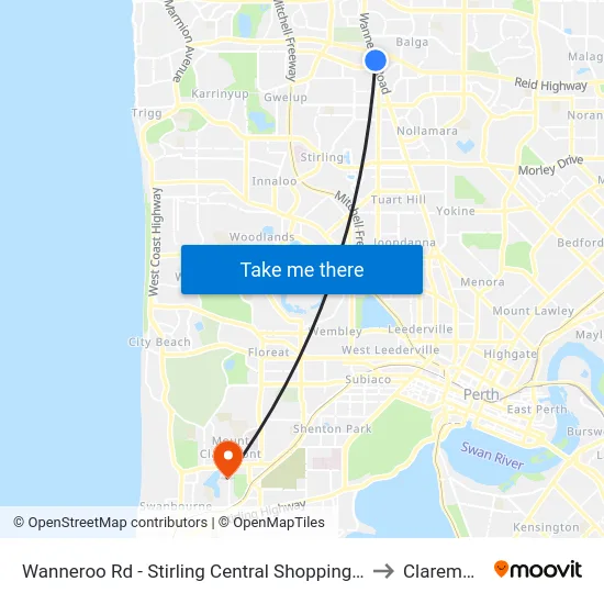 Wanneroo Rd - Stirling Central Shopping Ctr to Claremont map