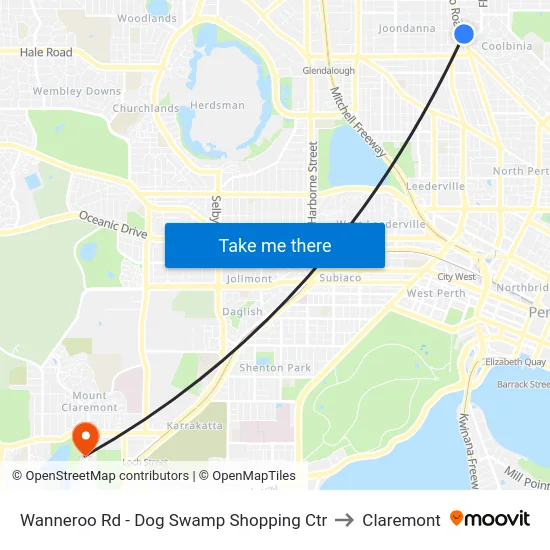 Wanneroo Rd - Dog Swamp Shopping Ctr to Claremont map