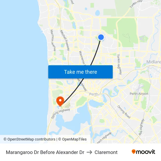 Marangaroo Dr Before Alexander Dr to Claremont map