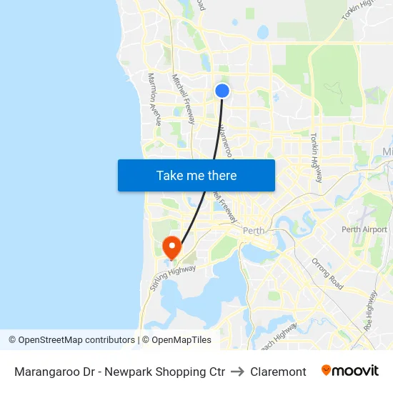 Marangaroo Dr - Newpark Shopping Ctr to Claremont map