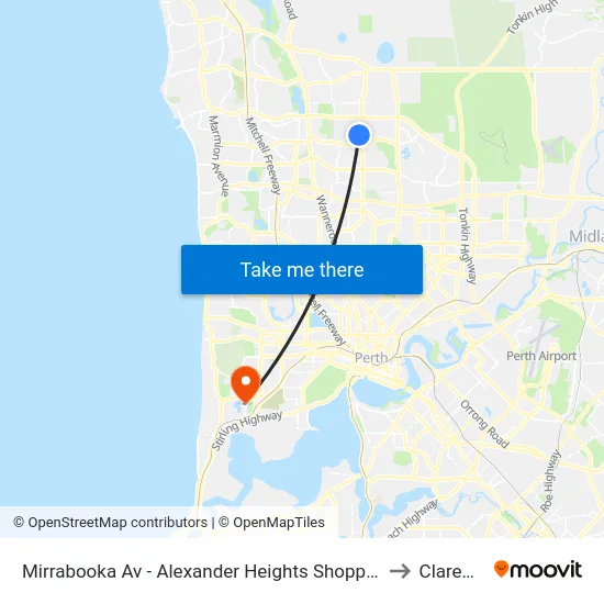 Mirrabooka Av - Alexander Heights Shopping Ctr Stand 2 to Claremont map