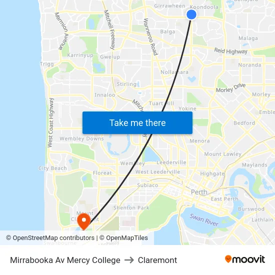 Mirrabooka Av Mercy College to Claremont map
