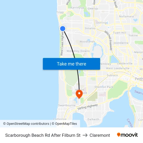 Scarborough Beach Rd After Filburn St to Claremont map
