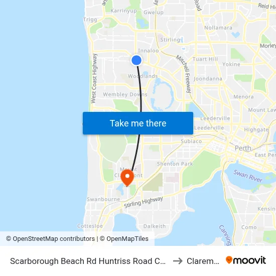 Scarborough Beach Rd Huntriss Road Cat Id 31 to Claremont map