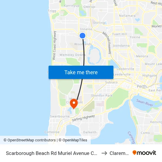 Scarborough Beach Rd Muriel Avenue Cat Id 32 to Claremont map