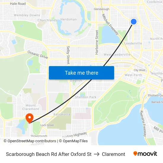 Scarborough Beach Rd After Oxford St to Claremont map