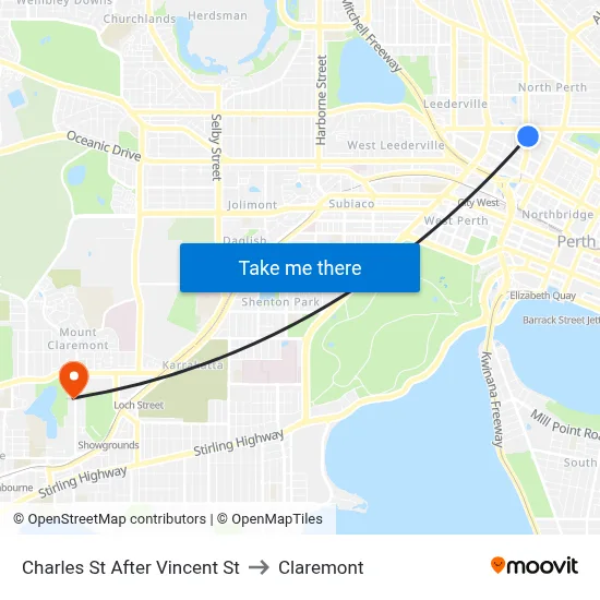 Charles St After Vincent St to Claremont map