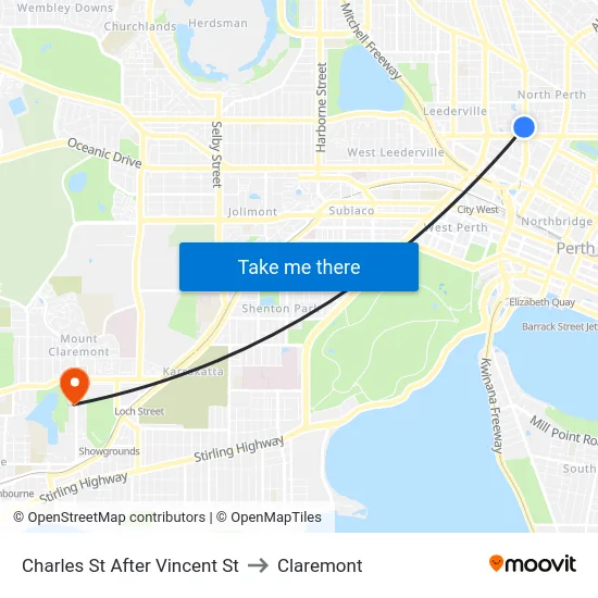 Charles St After Vincent St to Claremont map