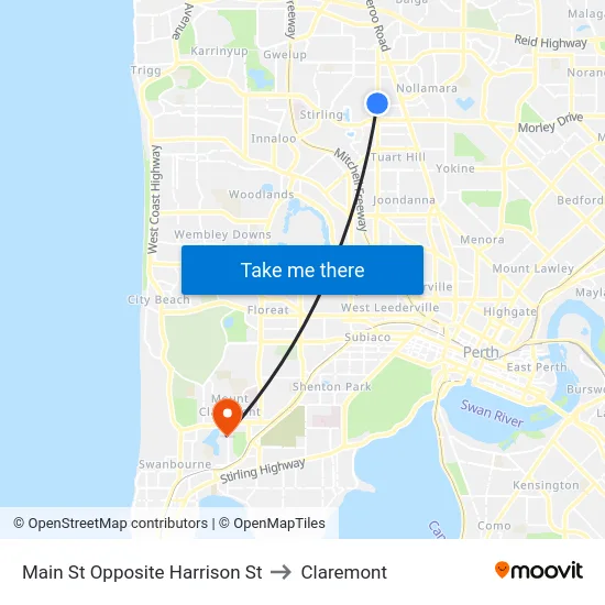 Main St Opposite Harrison St to Claremont map