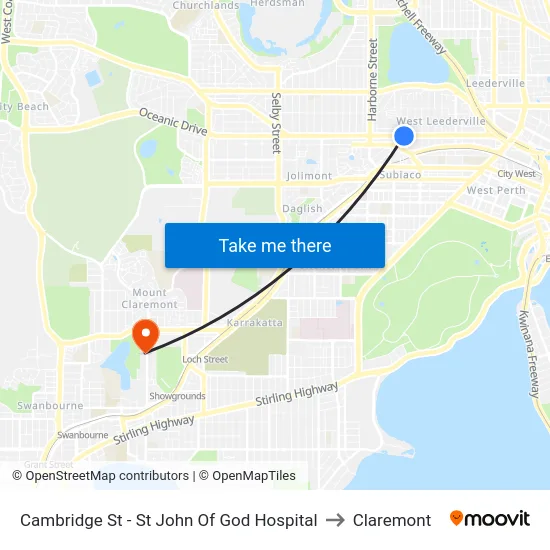 Cambridge St - St John Of God Hospital to Claremont map