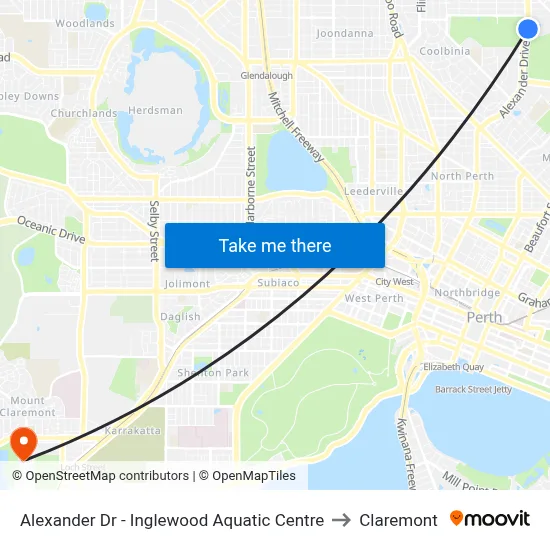 Alexander Dr - Inglewood Aquatic Centre to Claremont map
