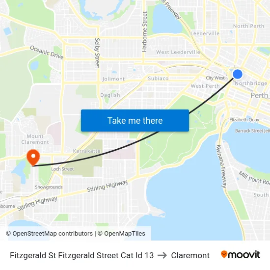 Fitzgerald St Fitzgerald Street Cat Id 13 to Claremont map