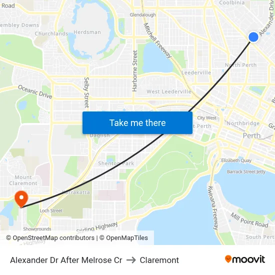 Alexander Dr After Melrose Cr to Claremont map