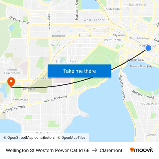 Wellington St Western Power Cat Id 68 to Claremont map