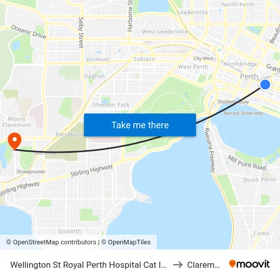 Wellington St Royal Perth Hospital Cat Id 69 to Claremont map
