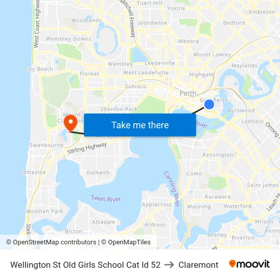 Wellington St Old Girls School Cat Id 52 to Claremont map