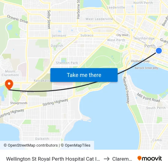 Wellington St Royal Perth Hospital Cat Id 56 to Claremont map