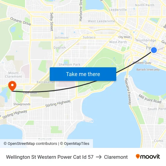 Wellington St Western Power Cat Id 57 to Claremont map