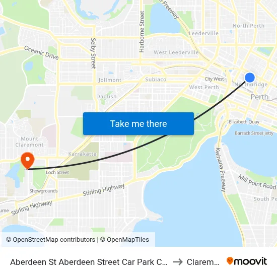 Aberdeen St Aberdeen Street Car Park Cat Id 9 to Claremont map