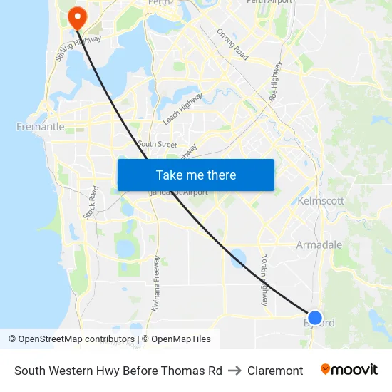 South Western Hwy Before Thomas Rd to Claremont map